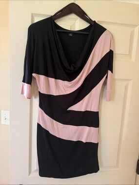 Rhapsody Black and Light Pink Diagonal Colorblock Cowl Neck Mini